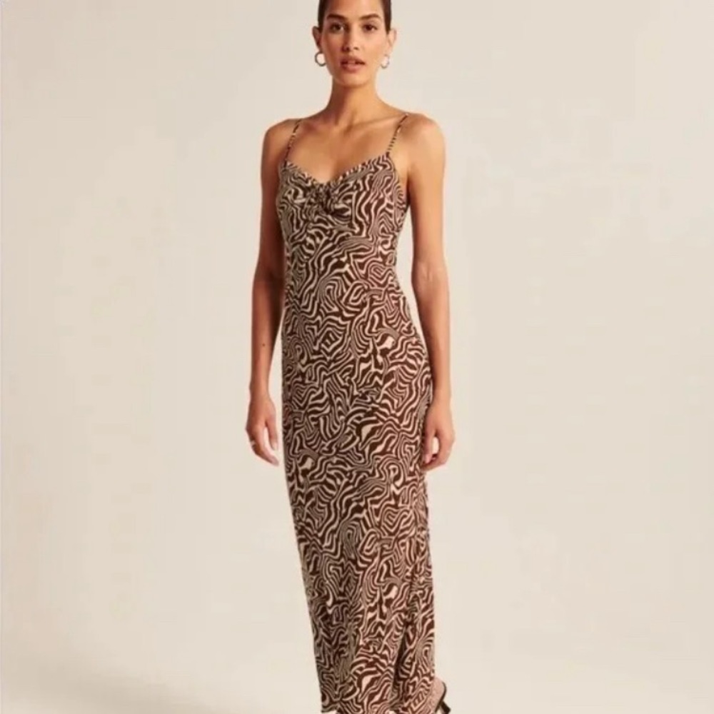 Abercrombie & Fitch Brown and White Maxi Slip Dress